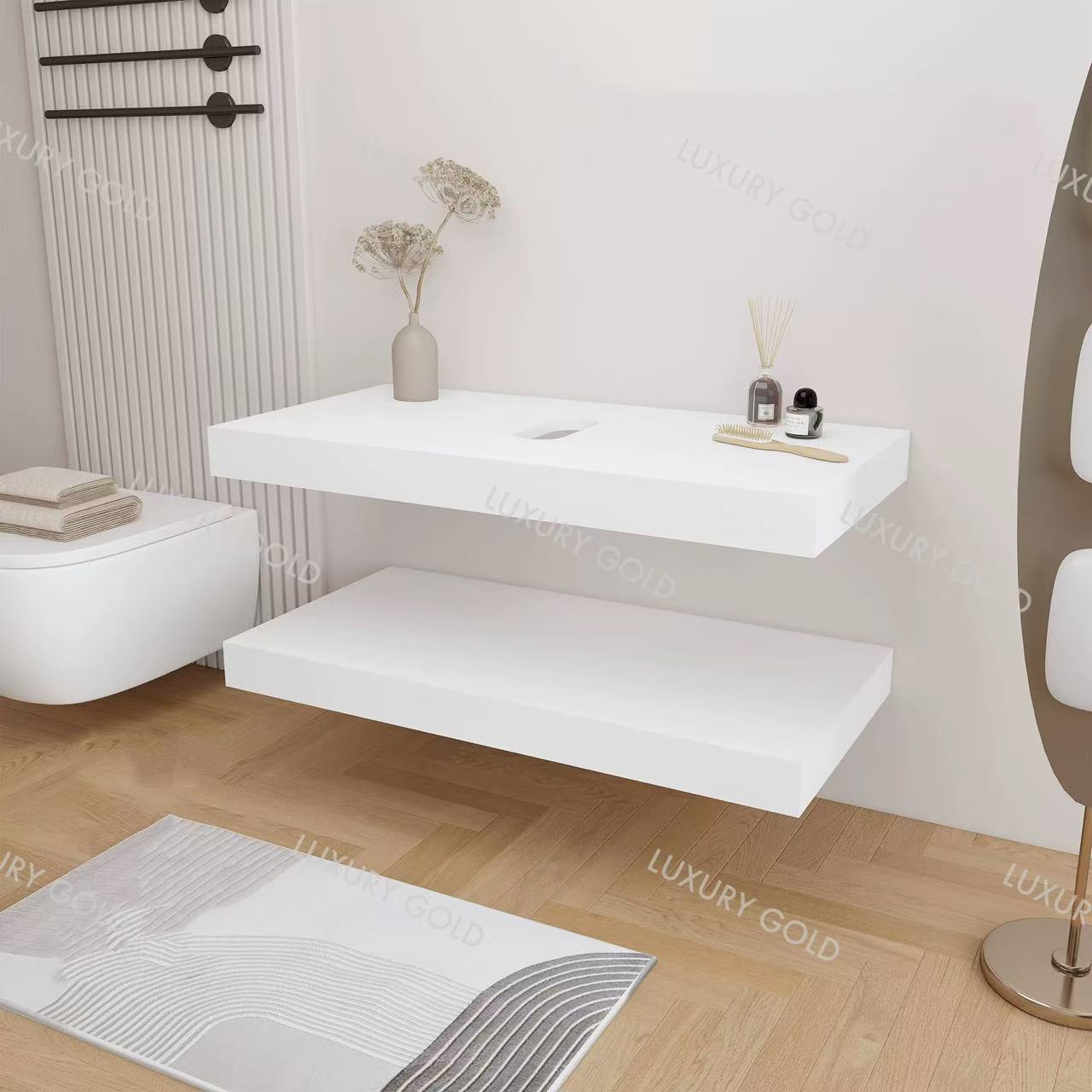 Basin Cabinet with Smart LED Mirror – 60cm, 80cm, 100cm, 120cm, 140cm – Porcelain Slab Material