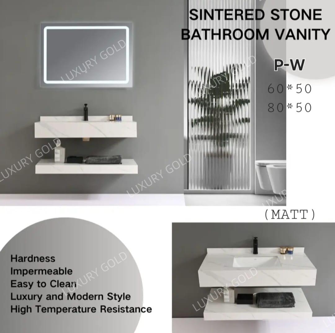 Basin Cabinet with Smart LED Mirror – 60cm, 80cm, 100cm, 120cm, 140cm – Porcelain Slab Material