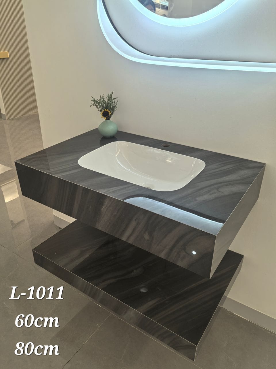 Basin Cabinet with Smart LED Mirror – 60cm, 80cm, 100cm, 120cm, 140cm – Porcelain Slab Material