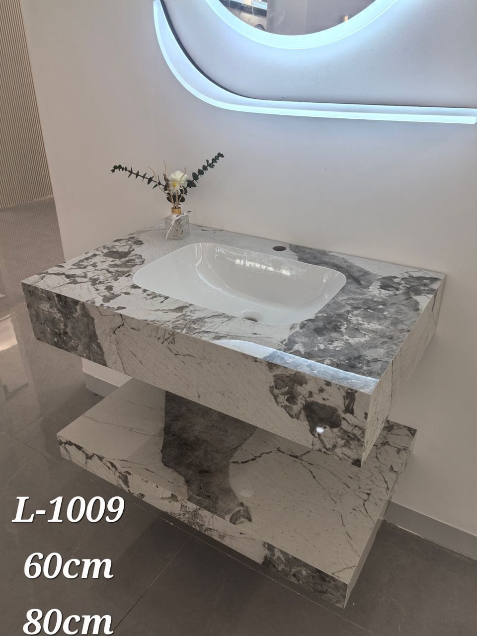 Basin Cabinet with Smart LED Mirror – 60cm, 80cm, 100cm, 120cm, 140cm – Porcelain Slab Material