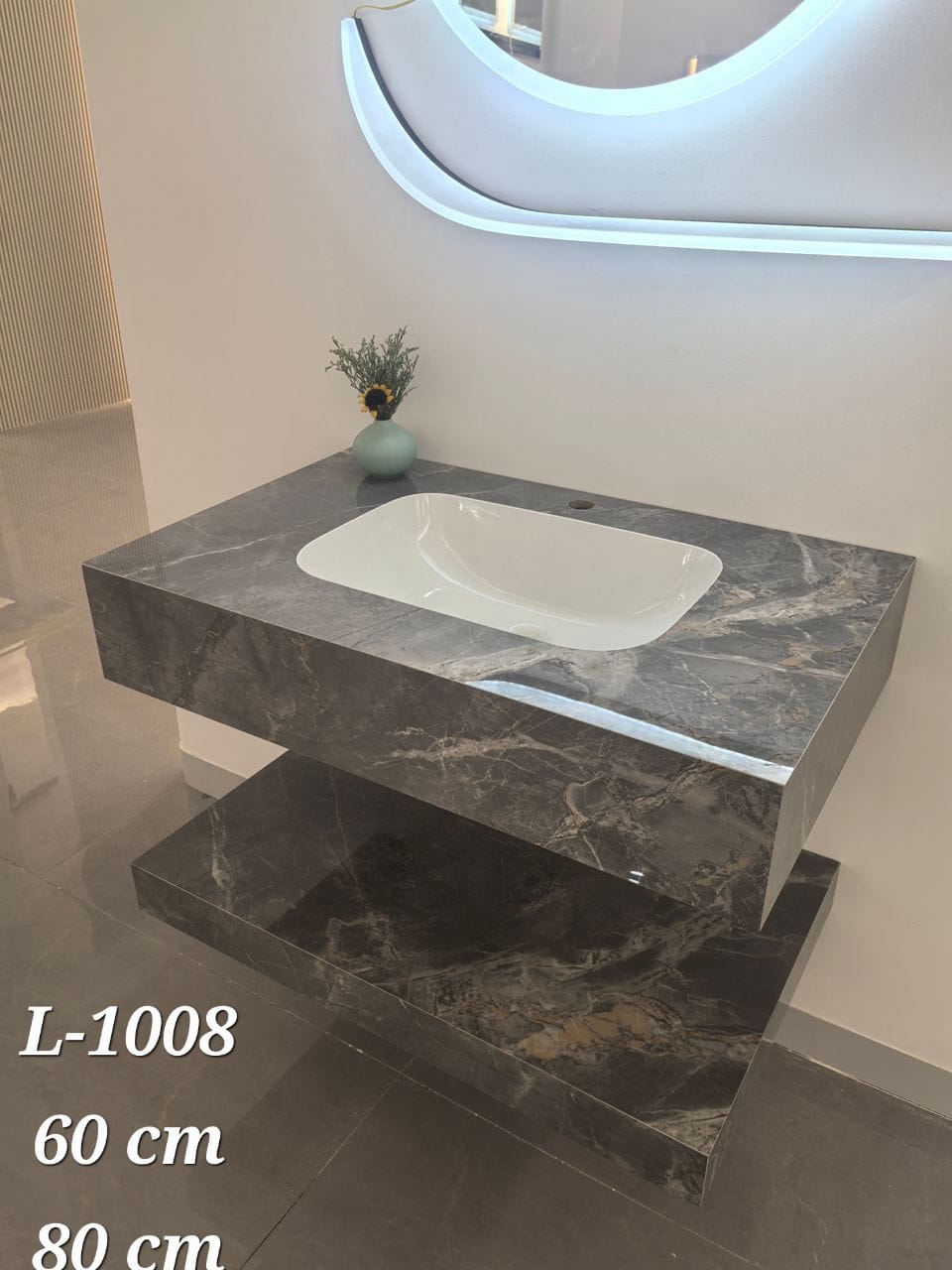 Basin Cabinet with Smart LED Mirror – 60cm, 80cm, 100cm, 120cm, 140cm – Porcelain Slab Material