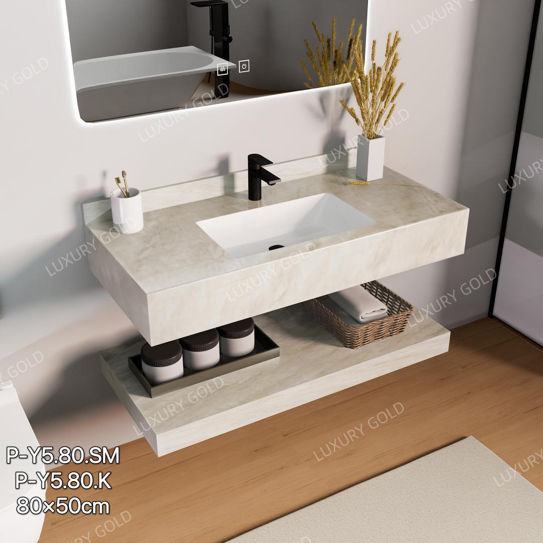 Basin Cabinet with Smart LED Mirror – 60cm, 80cm, 100cm, 120cm, 140cm – Porcelain Slab Material