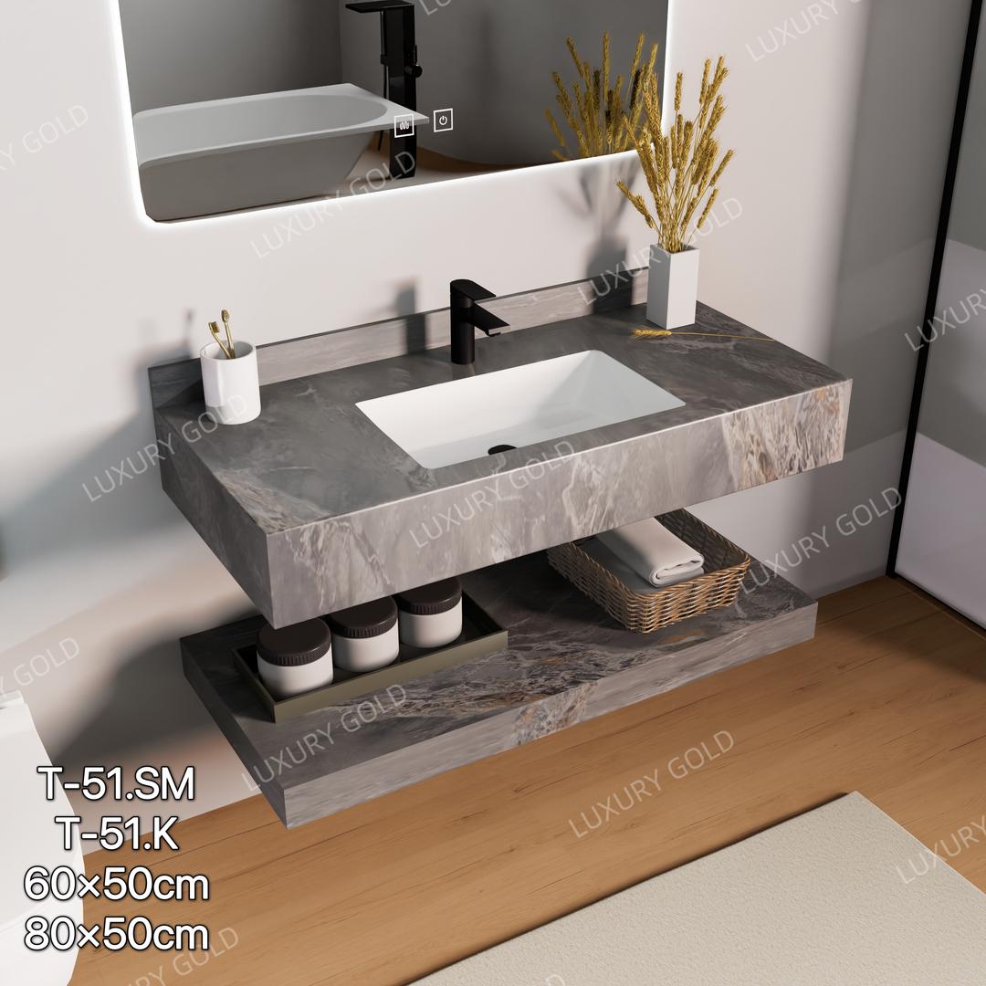 Basin Cabinet with Smart LED Mirror – 60cm, 80cm, 100cm, 120cm, 140cm – Porcelain Slab Material