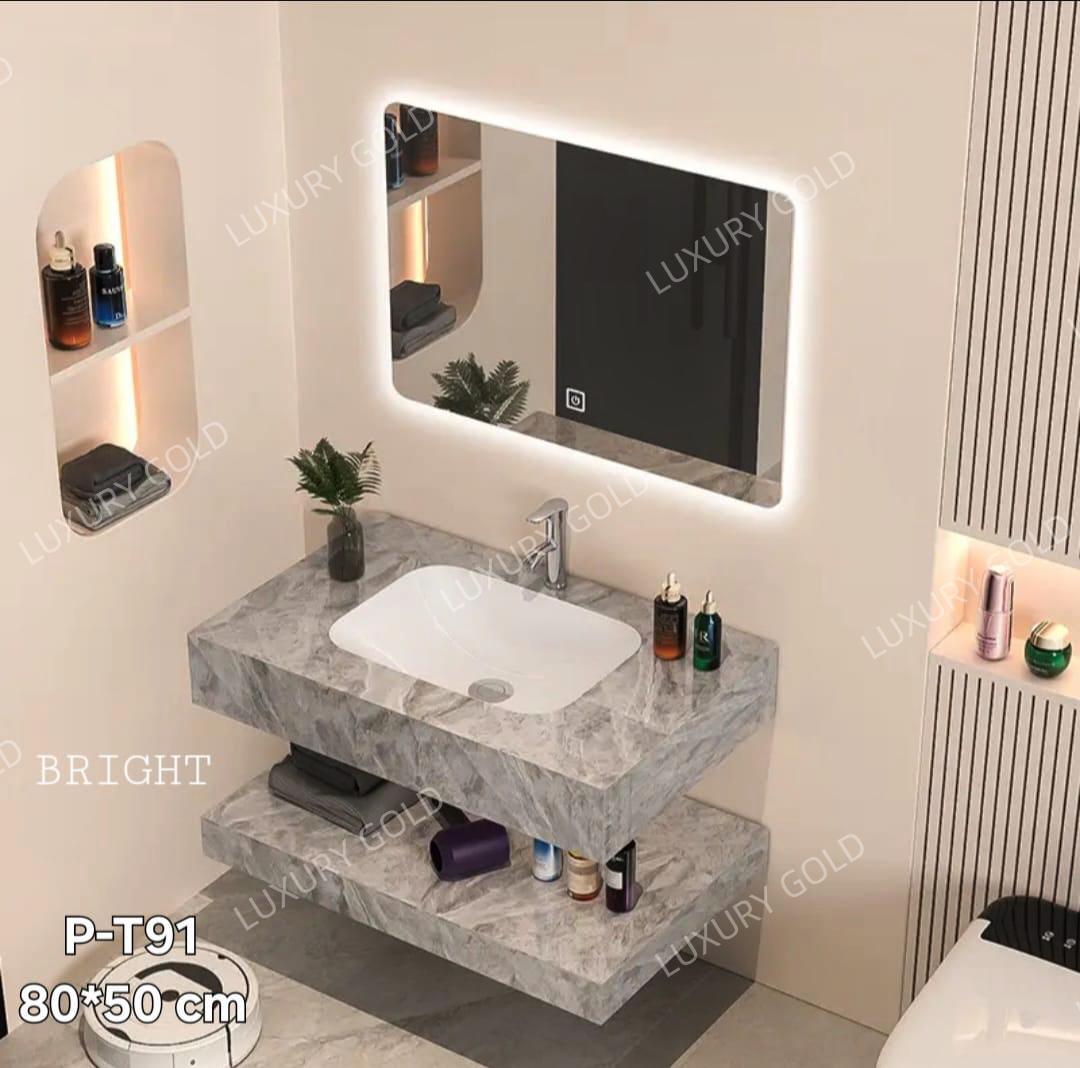 Basin Cabinet with Smart LED Mirror – 60cm, 80cm, 100cm, 120cm, 140cm – Porcelain Slab Material