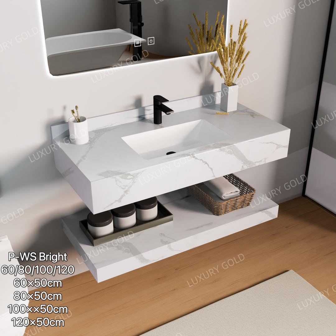 Basin Cabinet with Smart LED Mirror – 60cm, 80cm, 100cm, 120cm, 140cm – Porcelain Slab Material