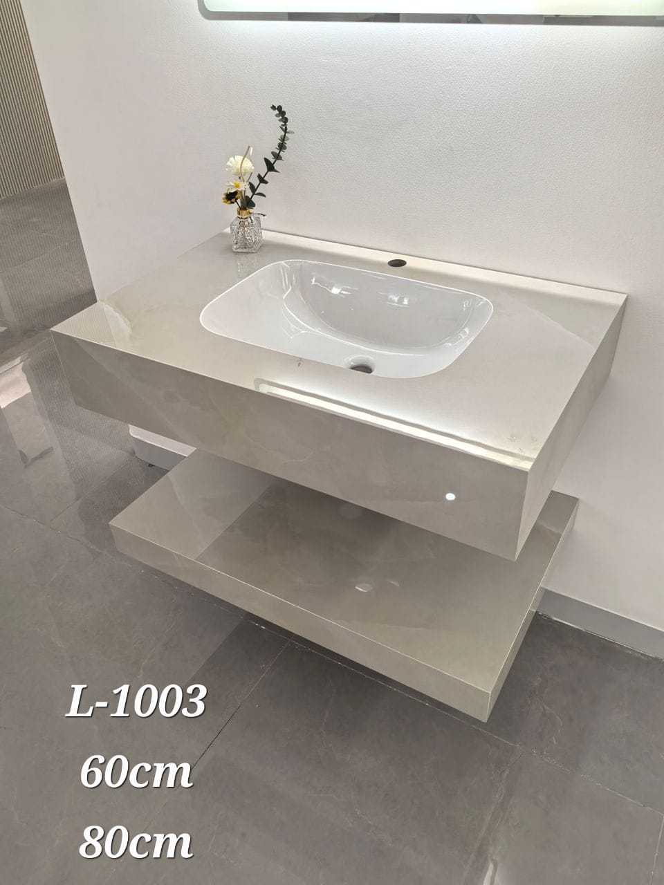 Basin Cabinet with Smart LED Mirror – 60cm, 80cm, 100cm, 120cm, 140cm – Porcelain Slab Material