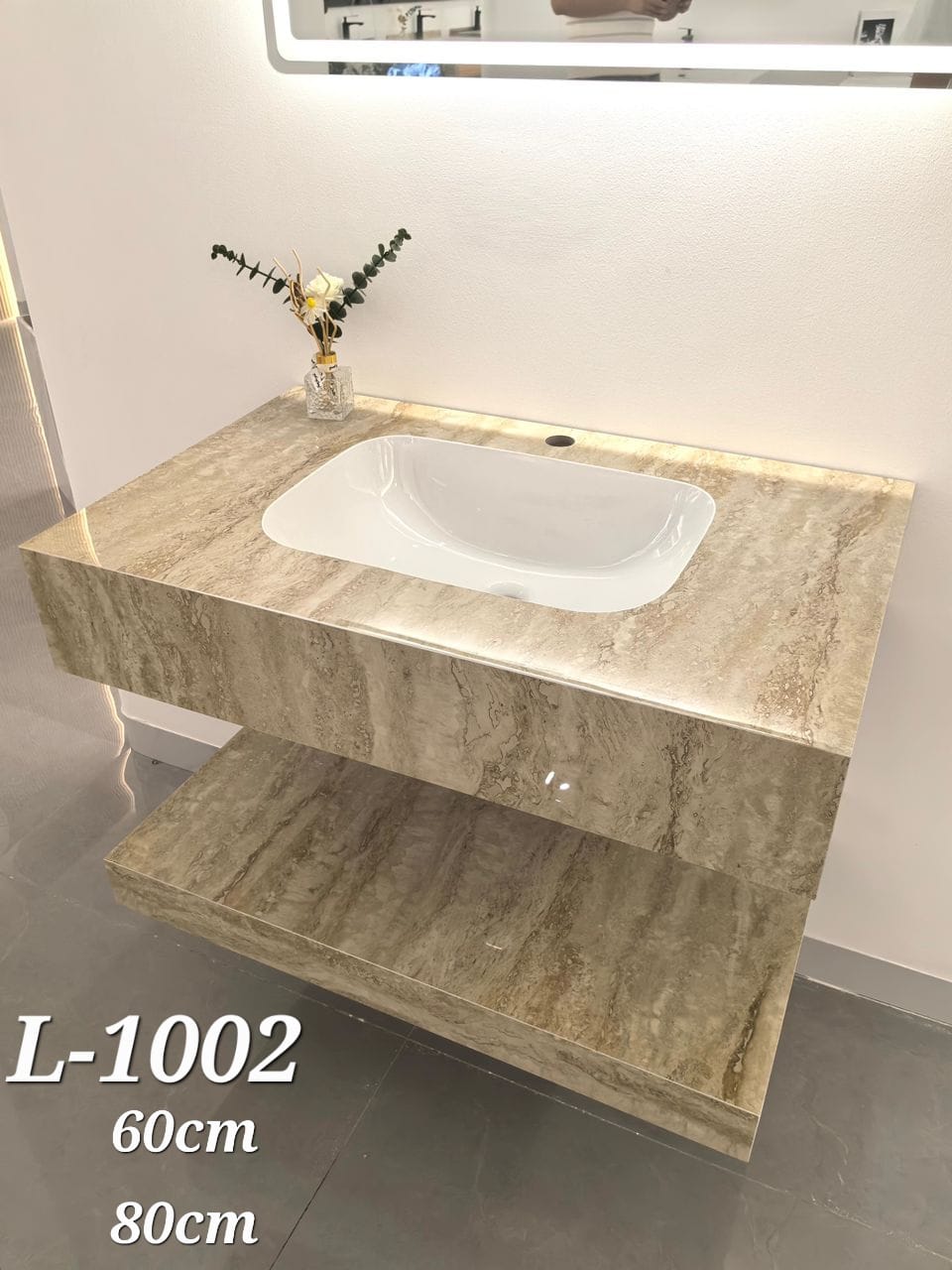 Basin Cabinet with Smart LED Mirror – 60cm, 80cm, 100cm, 120cm, 140cm – Porcelain Slab Material