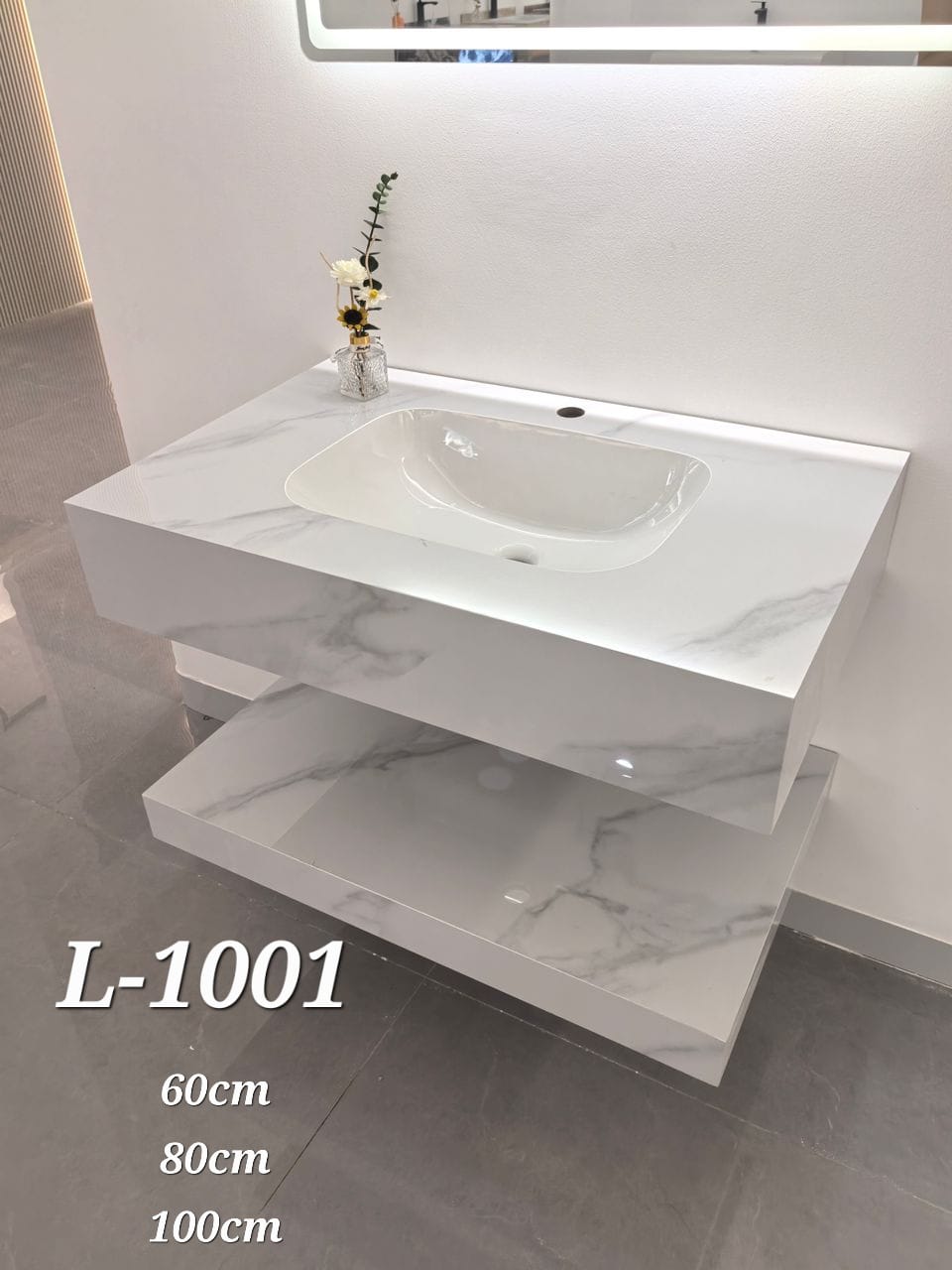 Basin Cabinet with Smart LED Mirror – 60cm, 80cm, 100cm, 120cm, 140cm – Porcelain Slab Material