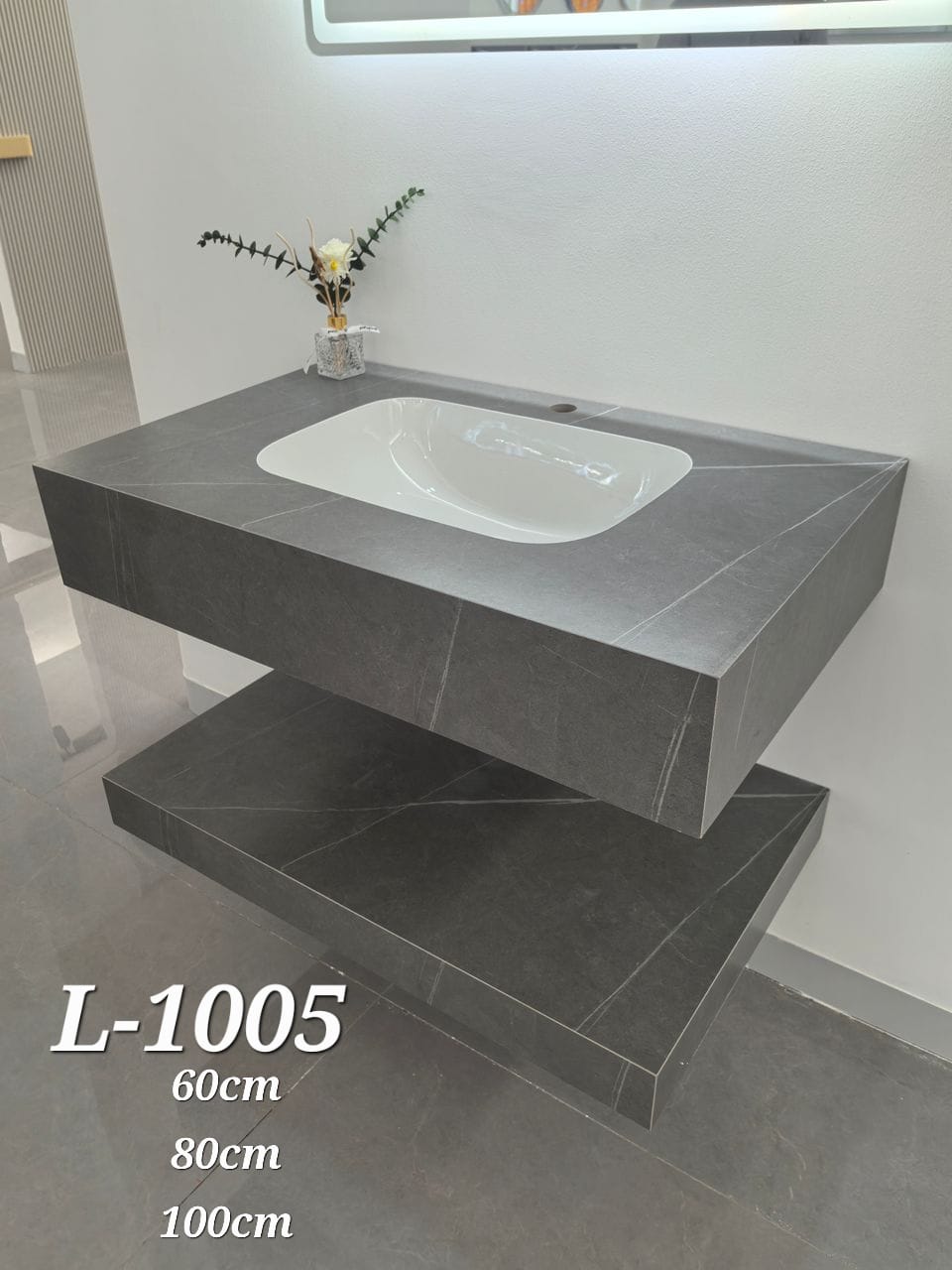 Basin Cabinet with Smart LED Mirror – 60cm, 80cm, 100cm, 120cm, 140cm – Porcelain Slab Material