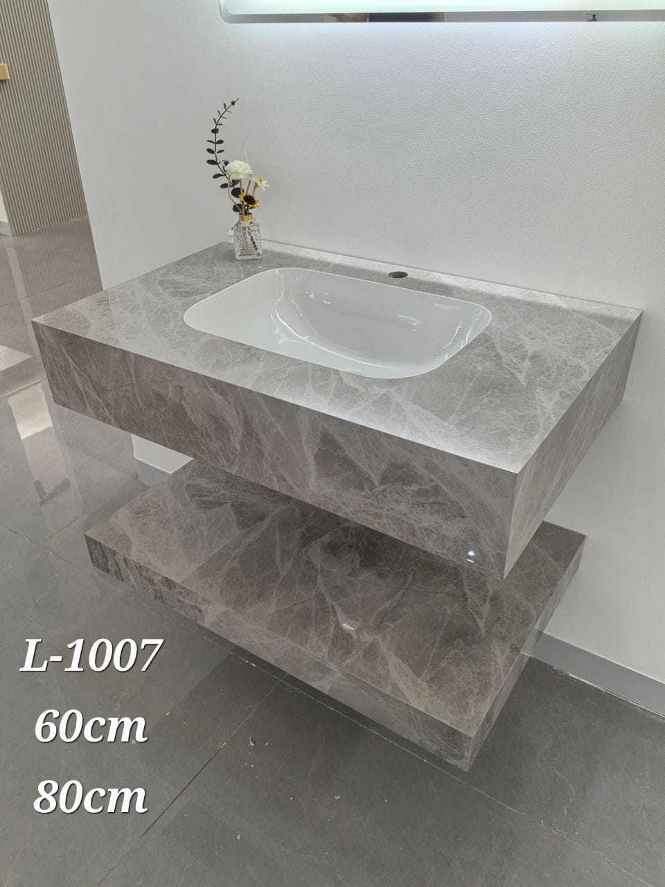 Basin Cabinet with Smart LED Mirror – 60cm, 80cm, 100cm, 120cm, 140cm – Porcelain Slab Material