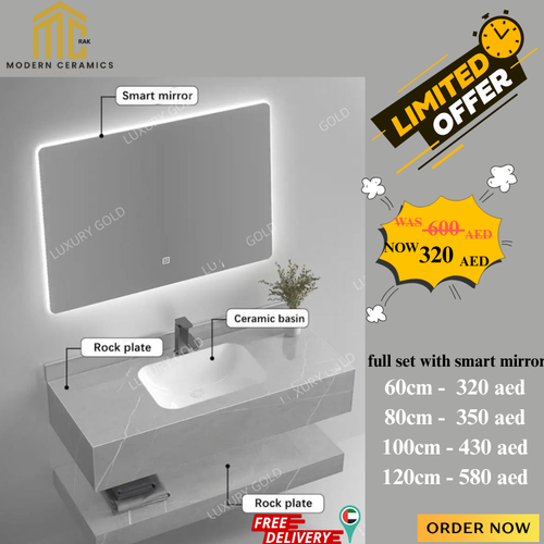 BASIN CABINET PORCELAIN SLAB WITH LED MIRROR