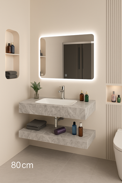 Basin Cabinet with Smart LED Mirror – 60cm, 80cm, 100cm, 120cm, 140cm – Porcelain Slab Material