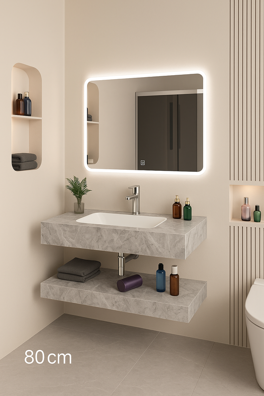 Basin Cabinet with Smart LED Mirror – 60cm, 80cm, 100cm, 120cm, 140cm – Porcelain Slab Material