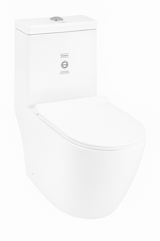 Compact Modern One-Piece Toilet – Dual-Flush 3/6L, Soft-Close Seat, Gloss White