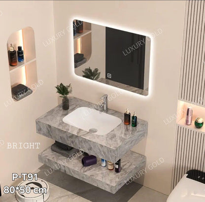 Basin Cabinet with Smart LED Mirror – 60cm, 80cm, 100cm, 120cm, 140cm – Porcelain Slab Material