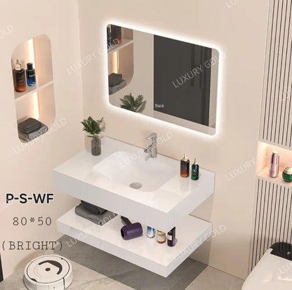 Basin Cabinet with Smart LED Mirror – 60cm, 80cm, 100cm, 120cm, 140cm – Porcelain Slab Material