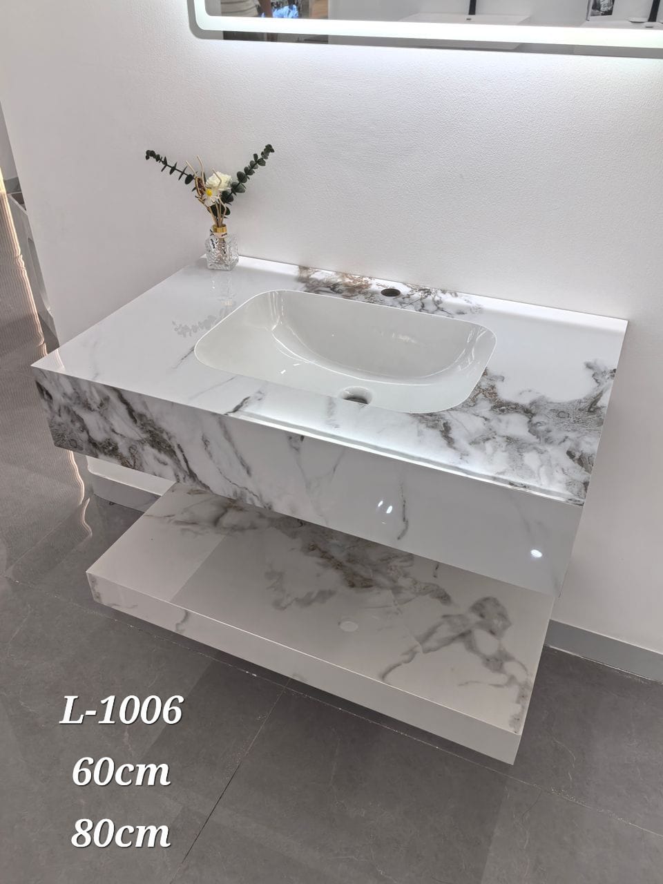 Basin Cabinet with Smart LED Mirror – 60cm, 80cm, 100cm, 120cm, 140cm – Porcelain Slab Material