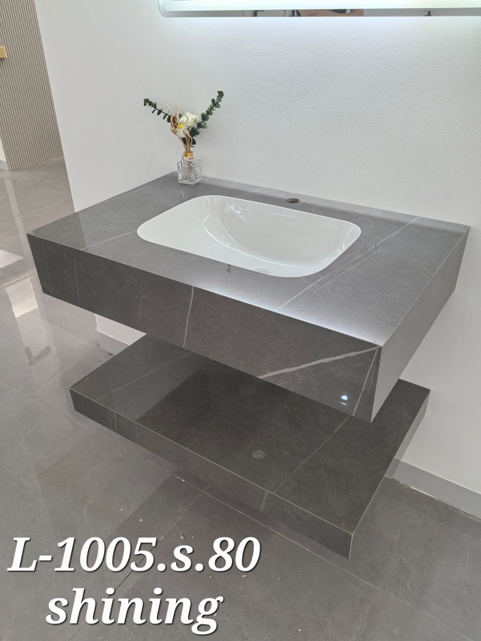 Basin Cabinet with Smart LED Mirror – 60cm, 80cm, 100cm, 120cm, 140cm – Porcelain Slab Material