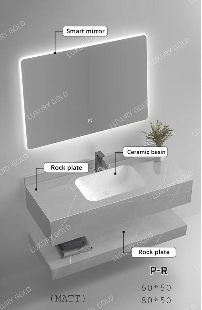 Basin Cabinet with Smart LED Mirror – 60cm, 80cm, 100cm, 120cm, 140cm – Porcelain Slab Material