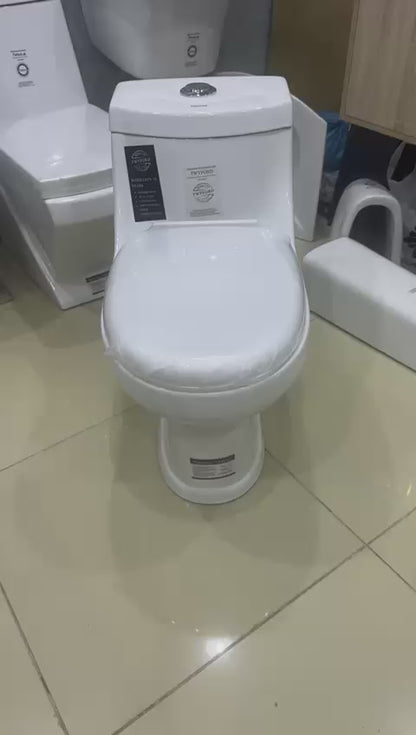 Compact Modern One-Piece Toilet – Dual-Flush 3/6L, Soft-Close Seat, Gloss White