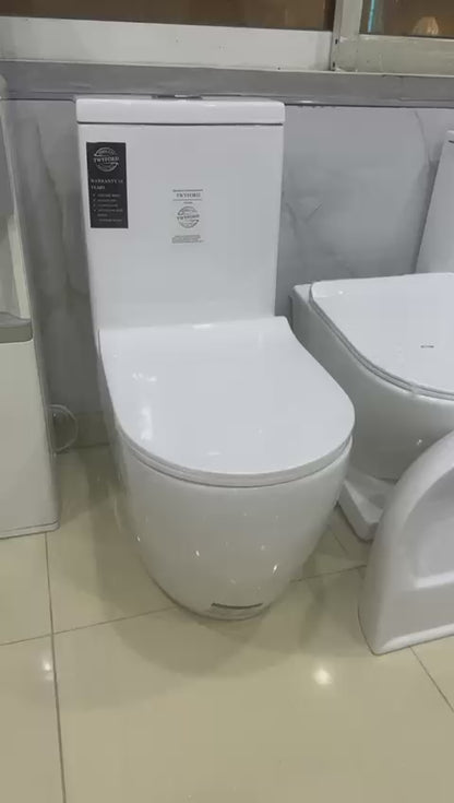 Compact Modern One-Piece Toilet – Dual-Flush 3/6L, Soft-Close Seat, Gloss White